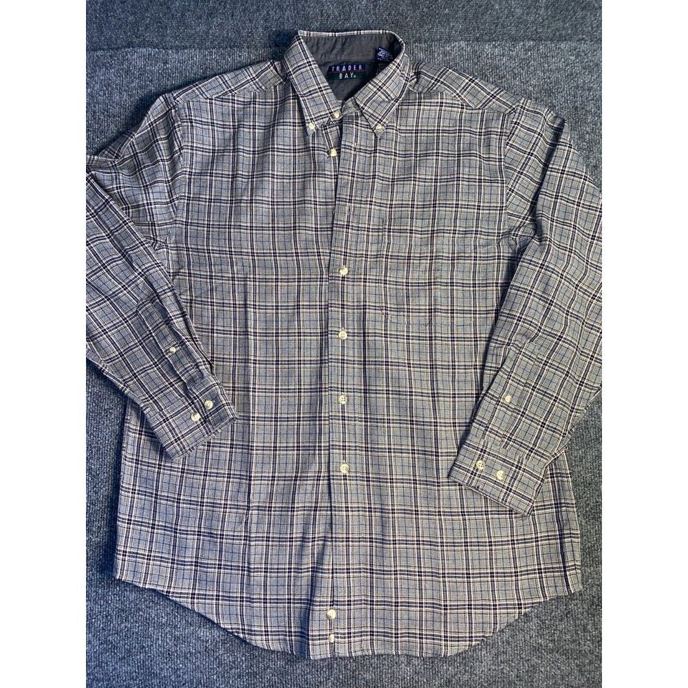 Trader Bay‎ Shirt Mens Medium Brown Plaid Midweight Pocket Collared Button Down